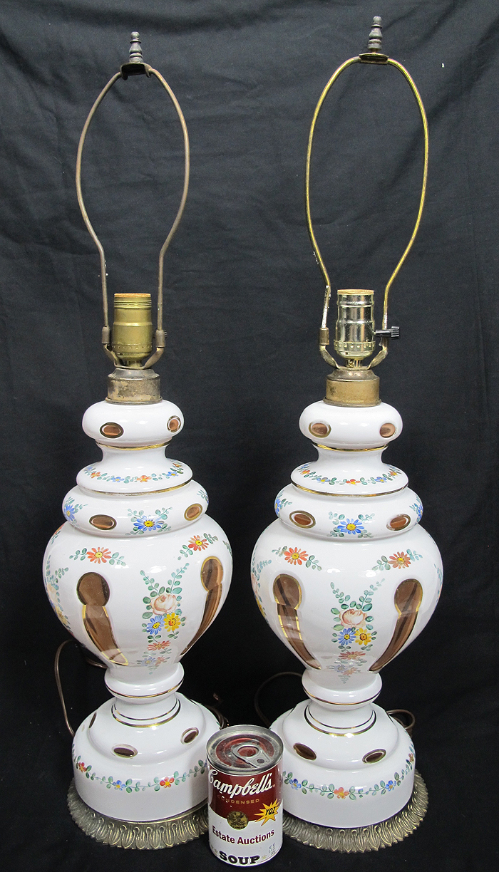 Antique Czech Bohemian White Cut to Cranberry w/ Gold Enamel Crystal