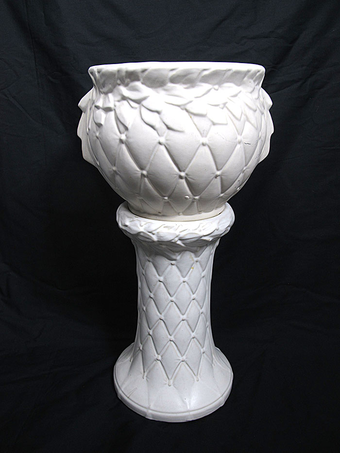 McCoy Pottery Quilted Leaf Berry Matte White Plant Jardiniere