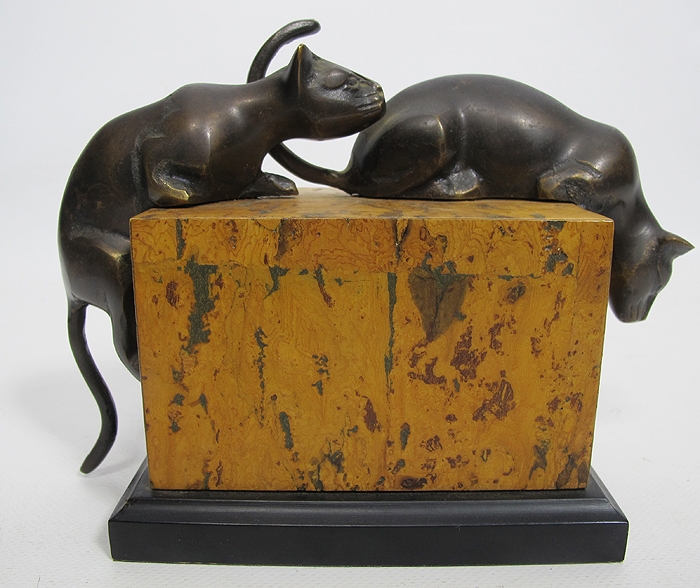 Vintage Bronze Art Deco Cat Sculptures on Plinth after Rembrandt