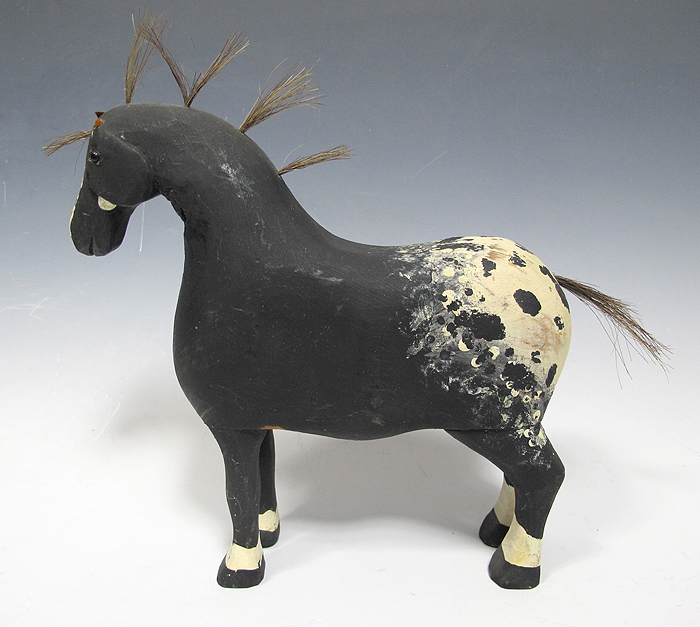 American Folk Art HORSE Hand Carved Wood Primitive Western Sculpture